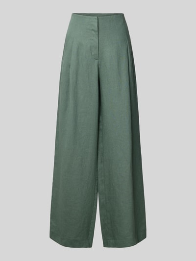 Productfoto, Stoffhose mit Gesäßtaschen van Jake*s Collection in los vallend model, groene kleur, met plooien en achterzakken, context: dames Stoffhose, taillewijdte maat 38: 40 cm, binnenbeenlengte maat 38: 81 cm