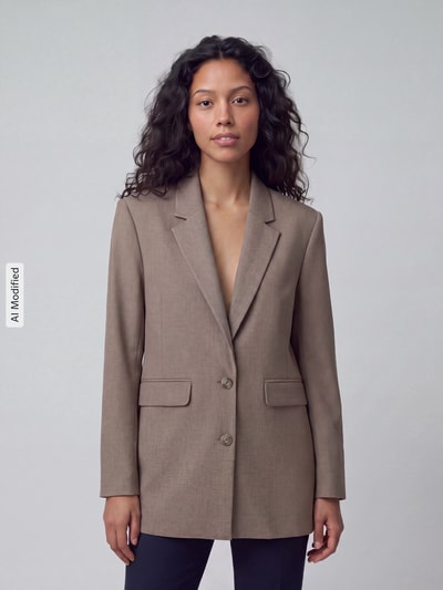 Selected relaxed fit lange blazer met viscose, model 'RITA' Camel - 4