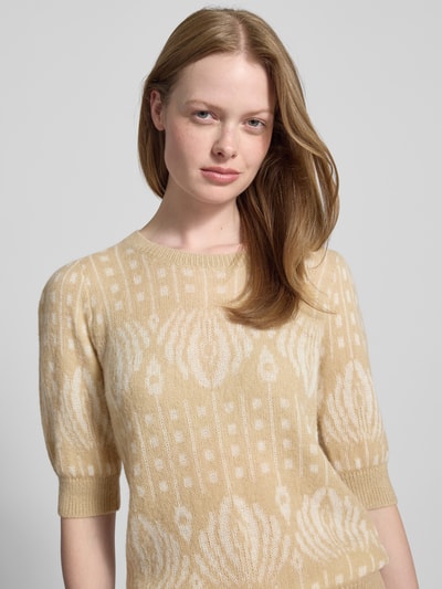 JOOP! Slim fit gebreide pullover met 1/2-mouwen, model 'Kathe' Beige - 3