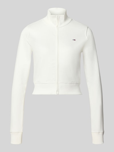 Produktfoto, Regular Fit Sweatjacke aus Baumwoll-Mix von Tommy Jeans in Weiß mit glatter Oberfläche und schlichtem Design, Damen Hoodie von Tommy Jeans