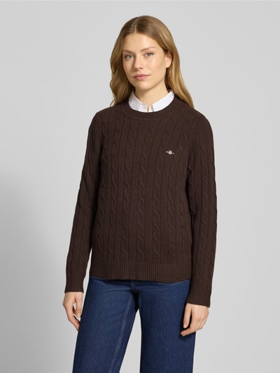 Gant Strickpullover mit Zopfmuster und Label-Stitching Mittelbraun 4