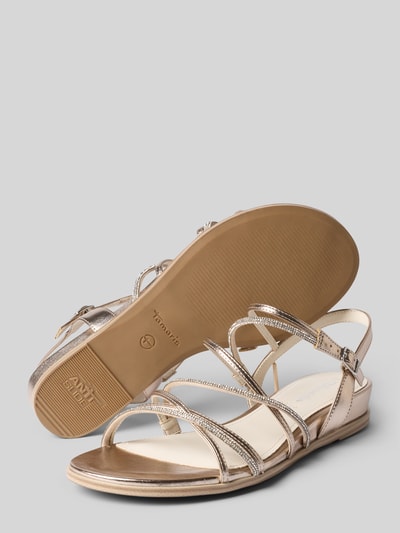 Produktfoto, Sandalen mit Strasssteinbesatz von Tamaris, Optik: Unifarben, Schuhspitze: Abgerundet, Absatzform: Flach, Label-Prägung, Verschluss: Dornschließe, Sohle: Strukturiert