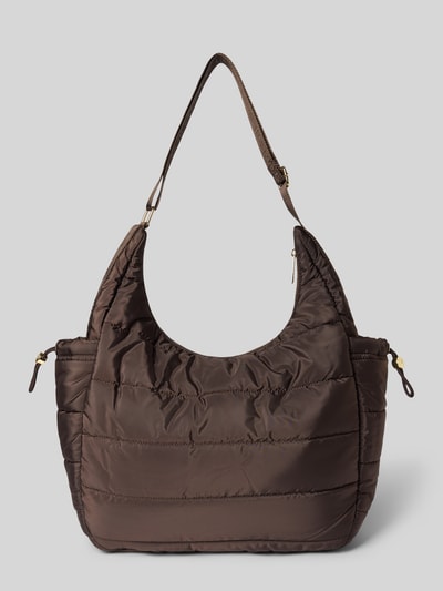 Produktfoto, Shopper mit Logo-Detail Modell 'Alltime Buddy' von Hey Marly in Braun, gesteppte Struktur, Reißverschluss, Tunnelzug, Seitenfächer