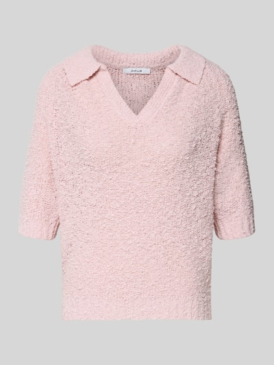 Produktfoto, Strickshirt mit Umlegekragen Modell 'Posilly' von OPUS aus Baumwoll-Mix in Rosa, Straight Fit, 3/4-Arm, strukturierte Oberfläche.