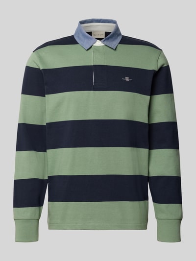 Produktfoto, regular fit sweatshirt van puur katoen van GANT heren, brede groene en donkerblauwe strepen, ribtextuur boorden