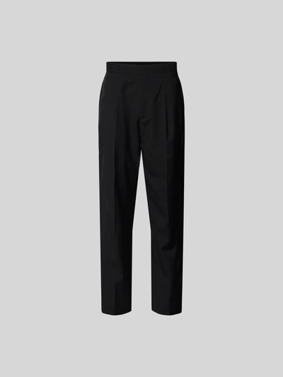 Produktfoto, Straight Fit Stoffhose aus reiner Wolle von Officine Générale, schwarz, Bundfalten, Eingriff- und Gesäßtaschen, schlichte Textur