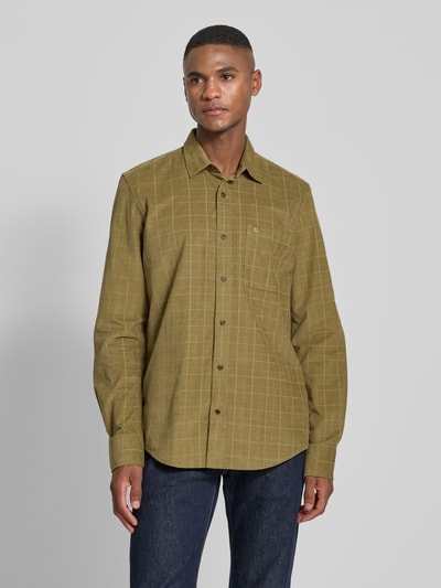 Lerros Regular fit vrijetijdsoverhemd van corduroy met kentkraag Kaki - 4