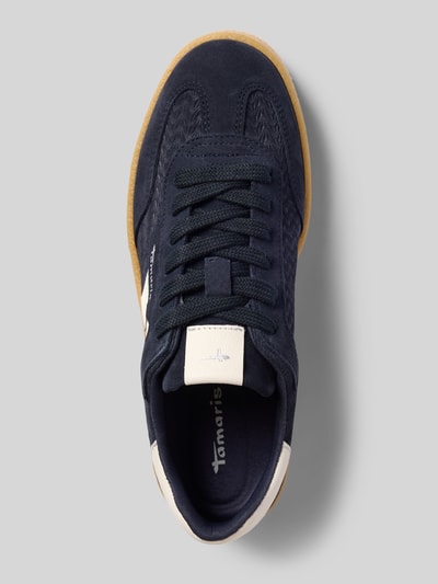 Produktfoto, Low Top Sneaker aus Rindsleder-Textile-Mix von Tamaris in Dunkelblau, runder Zehenbereich, flache Sohle, strukturierte Optik