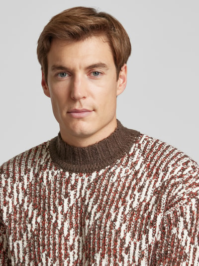 Scotch & Soda Gebreide pullover met opstaande kraag, model 'Jacquard' Middenbruin gemêleerd - 3