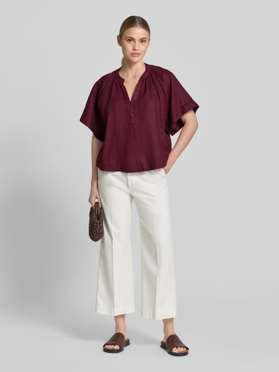 Christian Berg Woman Boxy Fit Leinenbluse mit V-Ausschnitt Schoko 1