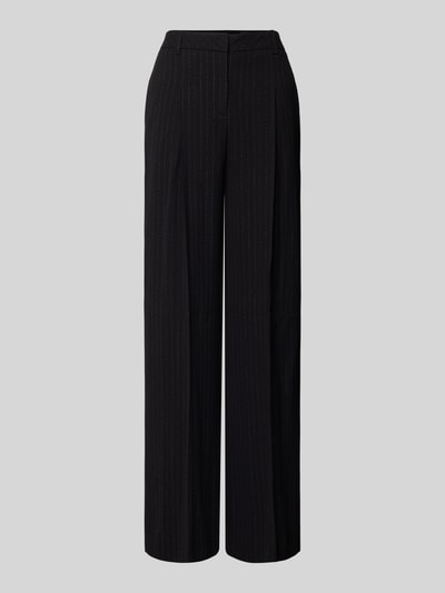 Produktfoto, Weite Damen Hose aus reiner Viskose Modell 'TIANA4' von BOSS mit Nadelstreifen, Wide Leg, Allover-Muster, seitliche Eingrifftaschen, Schiebehaken-Verschluss, Label-Applikation aus Metall, angedeutete Gesäßtasche, glatte Textur, elegante Optik.