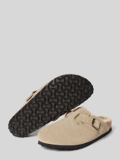 Birkenstock Hausschuhe aus echtem Leder mit Fell-Besatz Modell 'BOSTON' Taupe 4