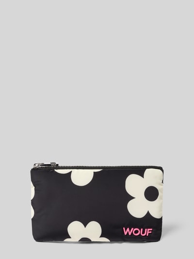 Produktfoto, Pouch mit Logo-Applikation Modell 'Daisy' von WOUF mit Hauptfach und Reißverschluss, floraler Allover-Print in Schwarz-Weiß.
