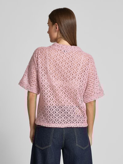 More & More Sweter z dzianiny z haftem angielskim Różowawy 5