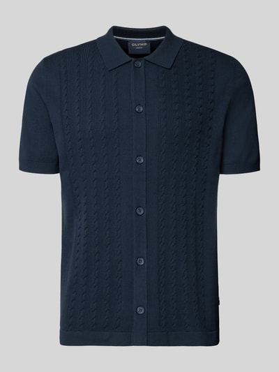 Produktfoto, Regular Fit Poloshirt mit 1/2-Arm von OLYMP, Baumwoll-Mix, Zopfmuster, dunkelblau, strukturierte Oberfläche, Knopfleiste, Polokragen