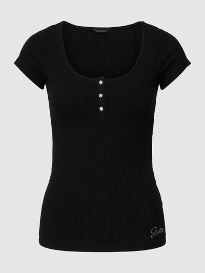 Guess Damen T-Shirt in Feinripp-Optik Modell 'KARLEE' Black 2