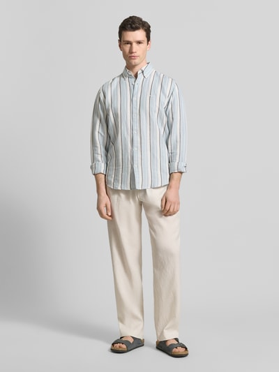 BOSS Orange Regular Fit Freizeithemd aus Leinen-Baumwoll-Mix Modell 'RICOPLUS_M' Hellblau 1