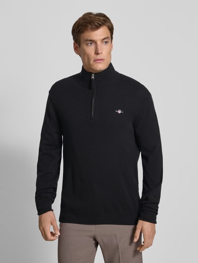 Gant Regular Fit Pullover mit Strick-Optik aus reiner Lammwolle Black 4
