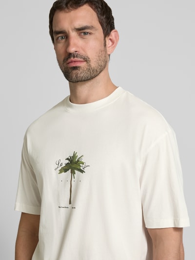 HUGO T-shirt met labelprint, model 'Duwom' Offwhite - 3