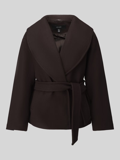 VERO MODA kurtka z pluszu/ze sztucznego futra z wiązanym paskiem, krój regular fit model 'ANNE' Czekoladowy 2