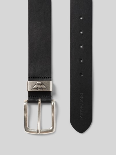 Produktfoto, Gürtel aus echtem Leder mit Logo-Detail von Emporio Armani in Schwarz mit Logo-Prägung und silberner Dornschließe, Breite 4 cm