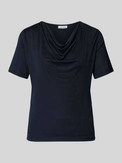 Productfoto, T-Shirt met waterfalhals van More & More, regular fit, viscose-mix, ruglengte bij maat 36: 56 cm, effen donkerblauw, gladde stof