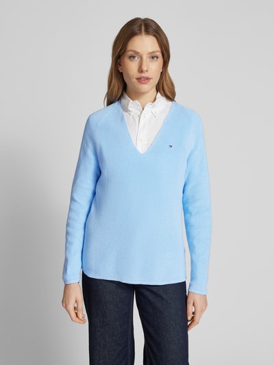 Tommy Hilfiger Strickpullover mit V-Ausschnitt Hellblau 4