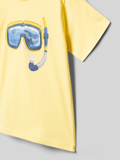 Produktfoto, Regular Fit T-Shirt mit Motiv-Print von Mayoral, Kinder T-Shirt aus Reine Baumwolle, Rundhalsausschnitt, Größe 116, Rückenlänge 44 cm, gelb mit Taucherbrillen-Motiv, glatte Oberfläche
