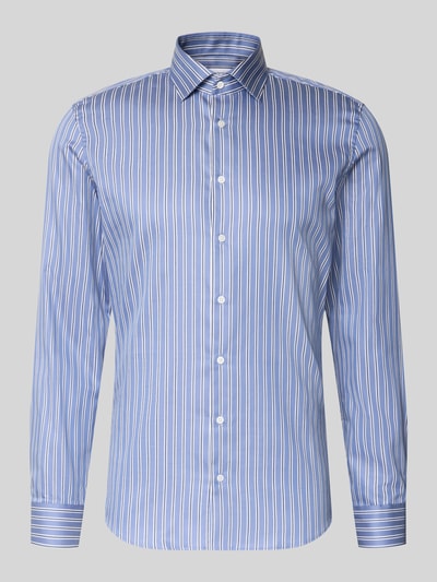 Produktfoto, blau-weiß gestreiftes Slim Fit Businesshemd aus reiner Baumwolle Modell 'New Kent' von Seidensticker, Herren Businesshemd