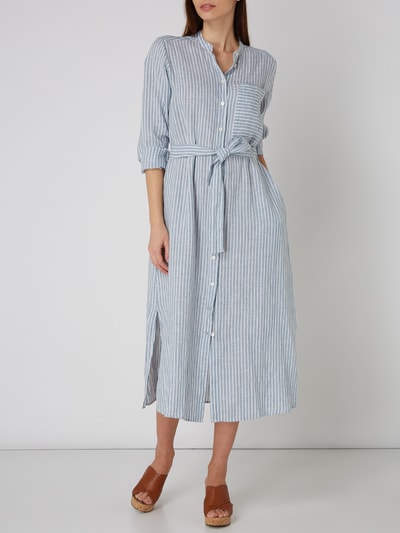 BOSS Orange Hemdblusenkleid aus Leinen mit Streifenmuster Hellblau 1