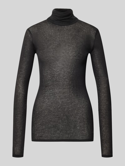 Produktfoto, Slim Fit Rollkragenshirt aus reiner Baumwolle von American Vintage, zwart, geribde structuur, siernaden, met lange mouwen, ruglengte maat S: 68 cm