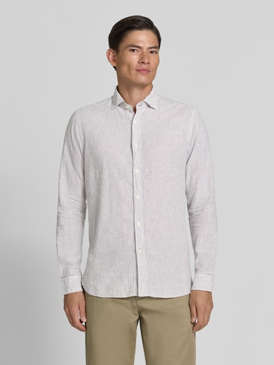 FIL NOIR Koszula biznesowa o kroju regular fit z mieszanki lnu i bawełny model 'ROMA' Khaki 4