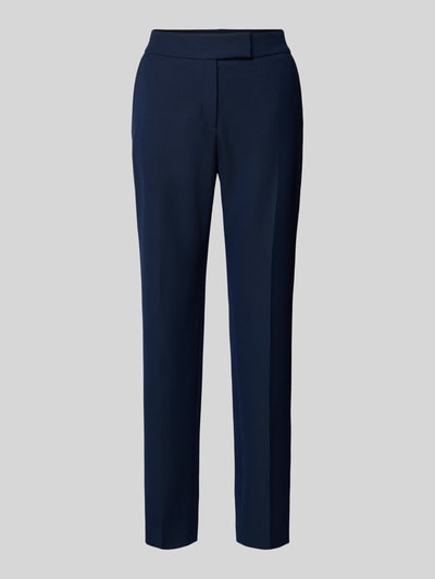 Produktfoto, Stoffen broek met structuurpatroon in donkerblauw, recht model, persplooien, achterzakken, Model 'Hilesa' van HUGO, dames, bandwijdte 31 cm en binnenbeenlengte 74 cm bij maat 36