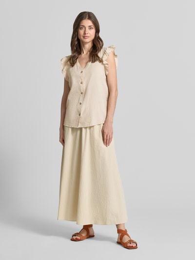 b.young Regular Fit Bluse aus Leinen-Viskose-Mix mit Rüschen Beige 1