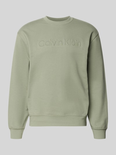 Produktfoto, Sweatshirt mit Rundhalsausschnitt und Logo von CK Calvin Klein in hellem Grün aus Baumwoll-Elasthan-Mix, Regular-Fit.