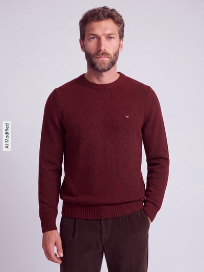 Tommy Hilfiger Regular Fit Pullover aus Lammwoll-Mix Bordeaux Melange 4
