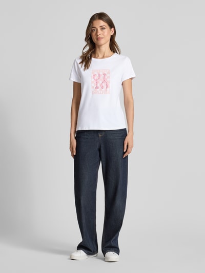 zero T-Shirt mit Motiv-Print und Rundhalsausschnitt Weiss 1