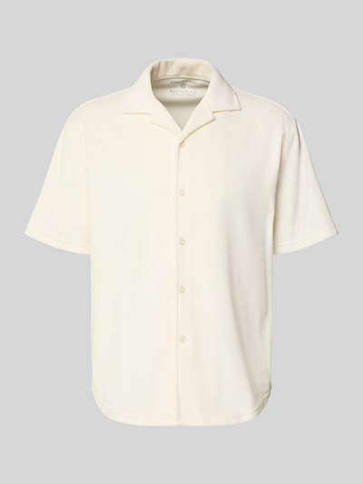 Produktfoto, Slim Fit Freizeithemd aus Frottee von MCNEAL in Creme, kurzärmelig, Reverskragen, Baumwoll-Mix, glatte Textur, gerade Form.