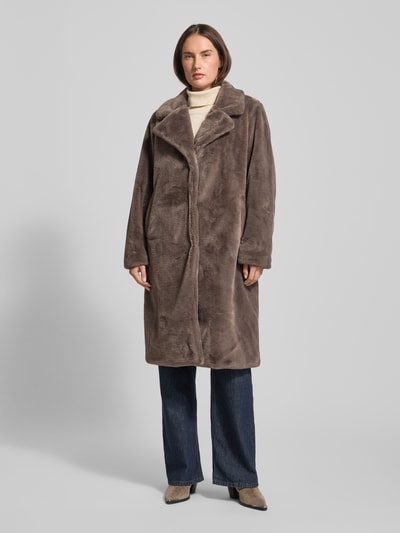 VILA Regular fit lange jas van imitatiebont, model 'Emmela' Taupe - 4