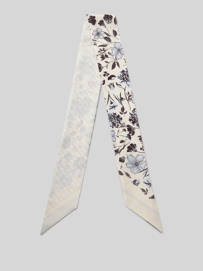 Produktfoto, Seidentuch mit Allover-Muster Modell 'VINCENCY_T_7*115' von BOSS, florales Design, cremefarbene und blaue Seide, feine Textur