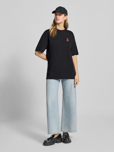 Review Oversized T-shirt met motiefstitching Zwart - 1