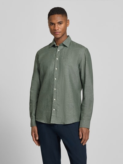 Jake*s Koszula casualowa z mieszanki lnu o kroju regular fit Ciemnozielony 4