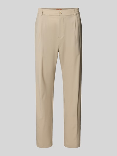 Produktfoto, Hose aus Schurwolle-Mix mit französischen Eingrifftaschen von CRUNA, beige, glatte Struktur, elastischer Bund, Tapered Fit, Stretch-Anteil