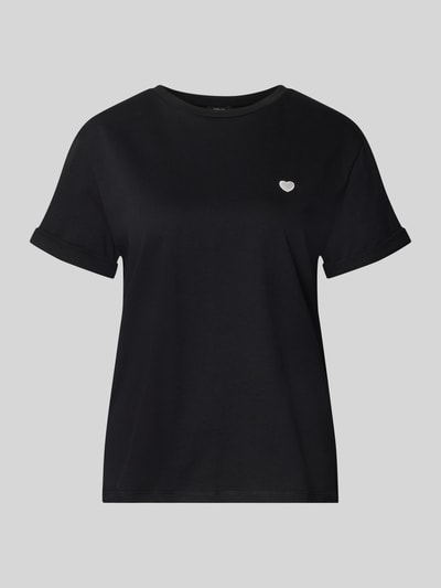 Produktfoto, schwarzes Relaxed Fit T-Shirt mit Motiv-Stitching Modell 'Serz' von OPUS, reine Baumwolle, unifarbene Optik, Rundhalsausschnitt, kurze Ärmel, glatte Struktur