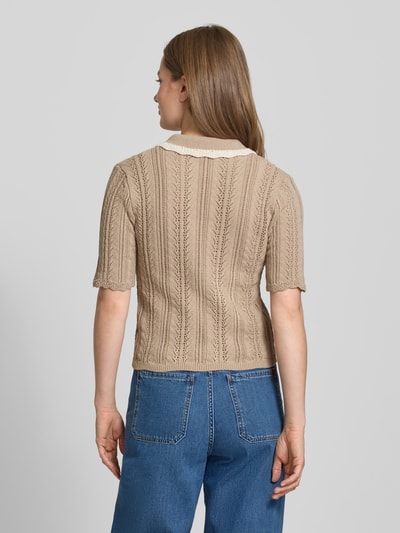 Scotch & Soda Gebreid shirt met platte kraag en druppelvormige hals Zand - 5