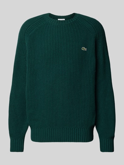 Lacoste Gebreide pullover van wol met logopatch, model 'BEADED' Marineblauw - 1