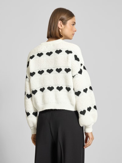 Pieces Relaxed Fit Strickpullover mit Herzprint Modell 'NOVE' Ecru 5