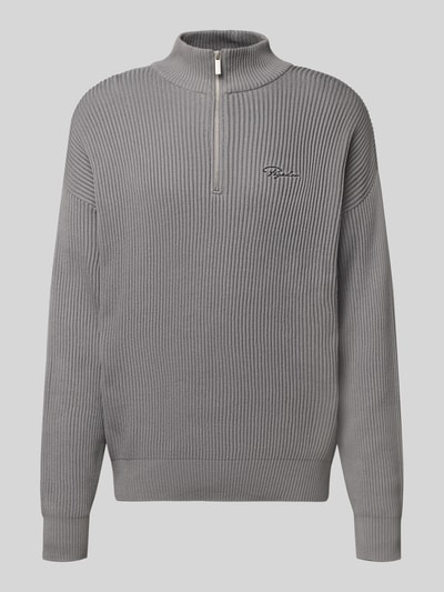 Pegador Oversized Strickpullover mit Label-Stitching Mittelgrau Melange 2