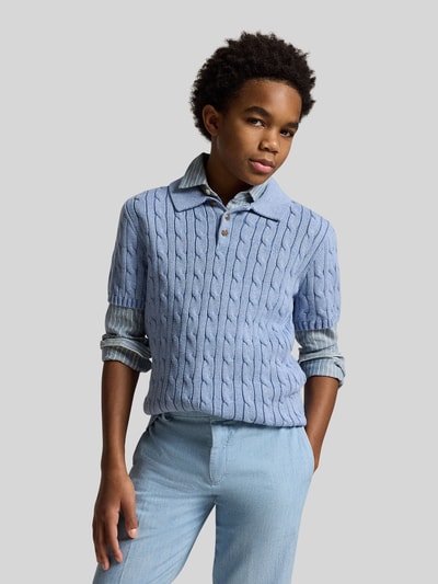 Polo Ralph Lauren Teens Regular Fit Poloshirt in Rippstrick-Optik Bleu 4