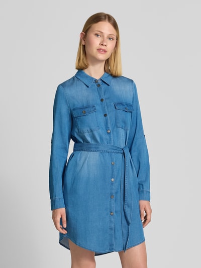 Vila Sukienka o długości do kolan z listwą z zatrzaskami model ‘BISTA’ Jeansowy niebieski 4
